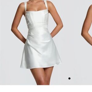 Satin Square-Neck Mini Dress in Ivory - large/8